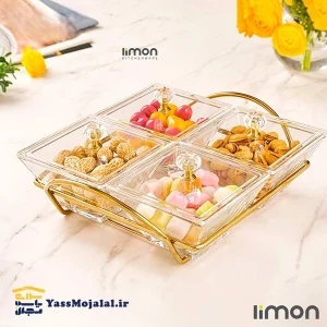 اردو خوری شیشه ای مربع 4 خانه لیمون